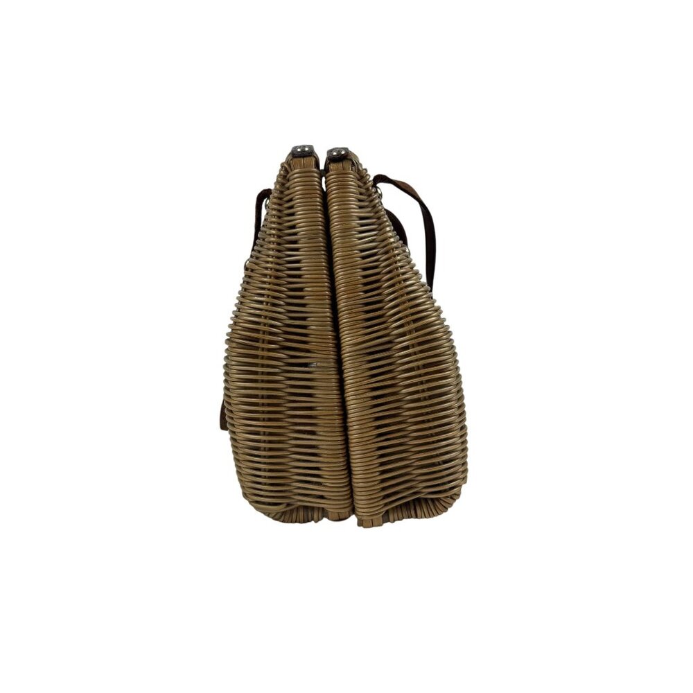 Vintage 50s Wicker Bag Beige Brown Leather Trim Top Handle Handbag AS IS - Picture 4 of 10